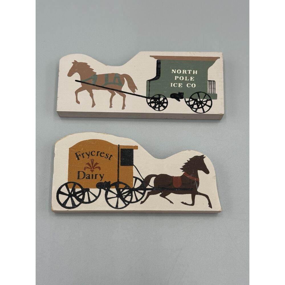 The Cats Meow North Pole Ice & Frycrest Dairy Horse Carriage Set Of 2 Vintage